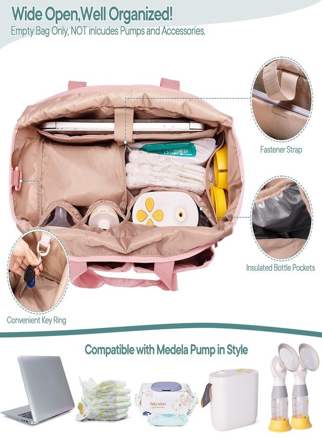 Fasrom Wearable Breast Pump Tote Bag Compatible with Medela Pump in Style and Accessories, Pumping Bag with 15.6” Laptop Sleeve for Work Moms to Carry Pump Parts, Pink (Patent Design, Empty Bag Only) - Image 3